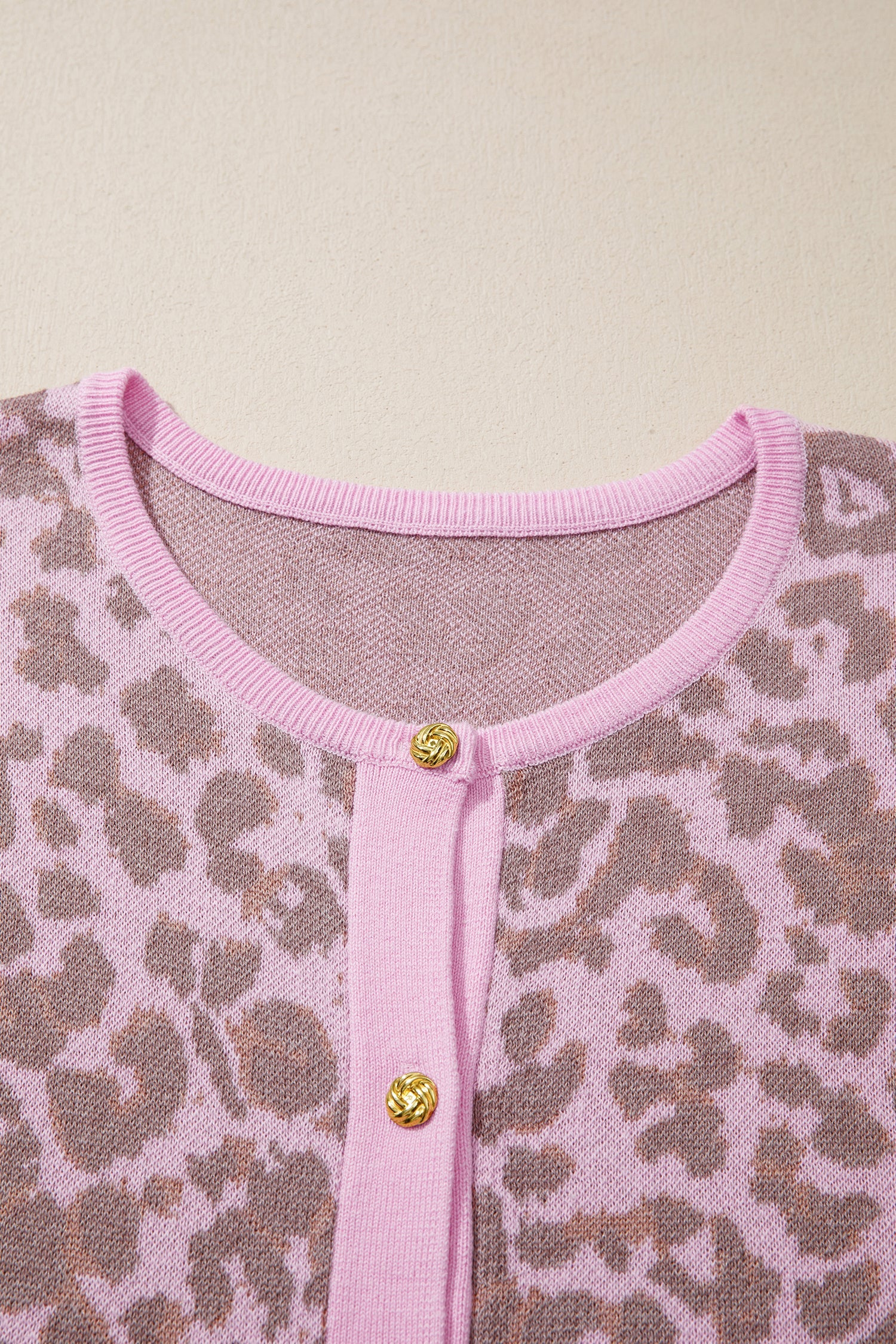 Leopard Print Button Down Short Sleeve Sweater Cardigan