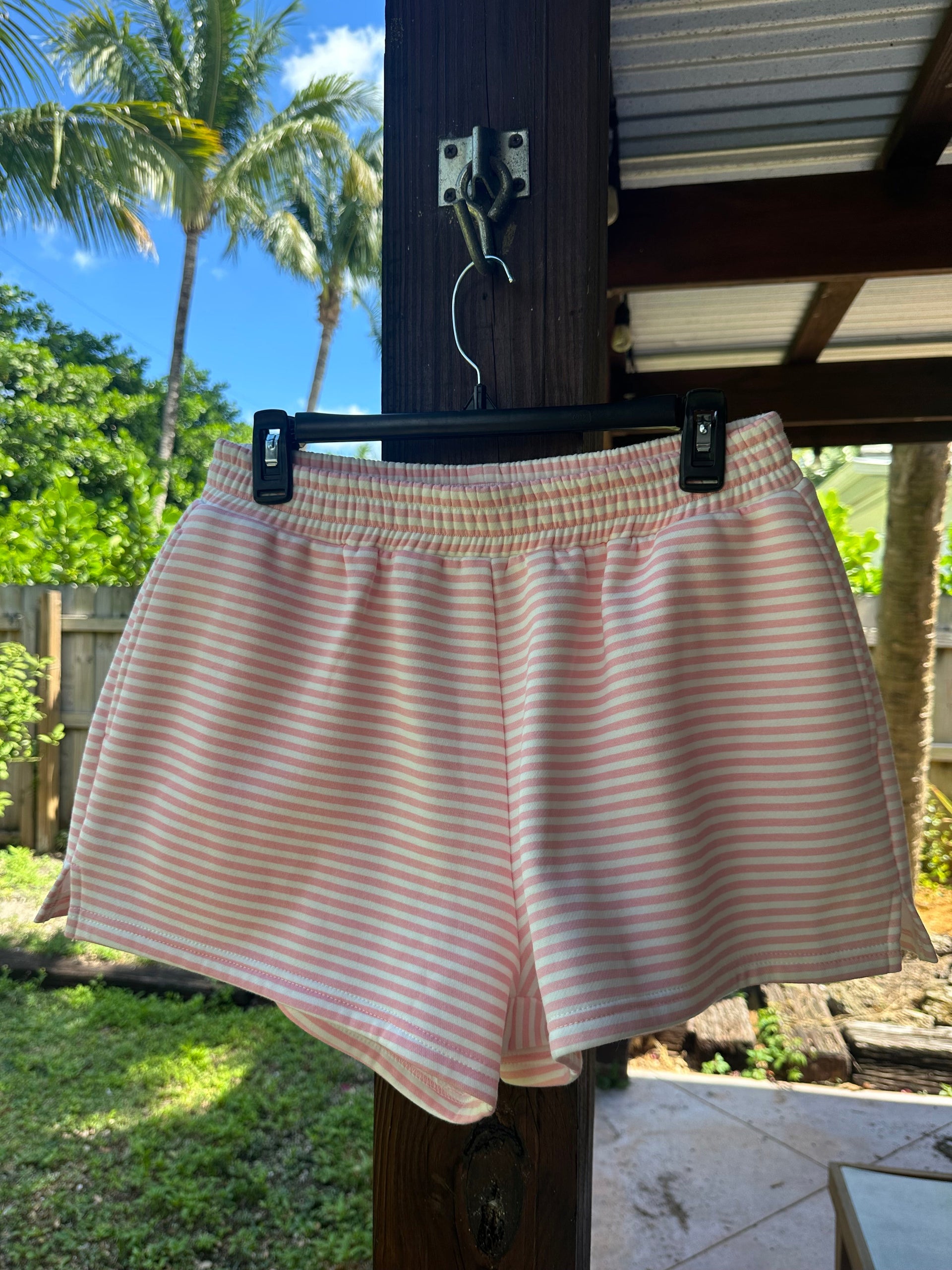 Light Pink and White Striped Unisex Shorts - Casual Lounge Bottoms