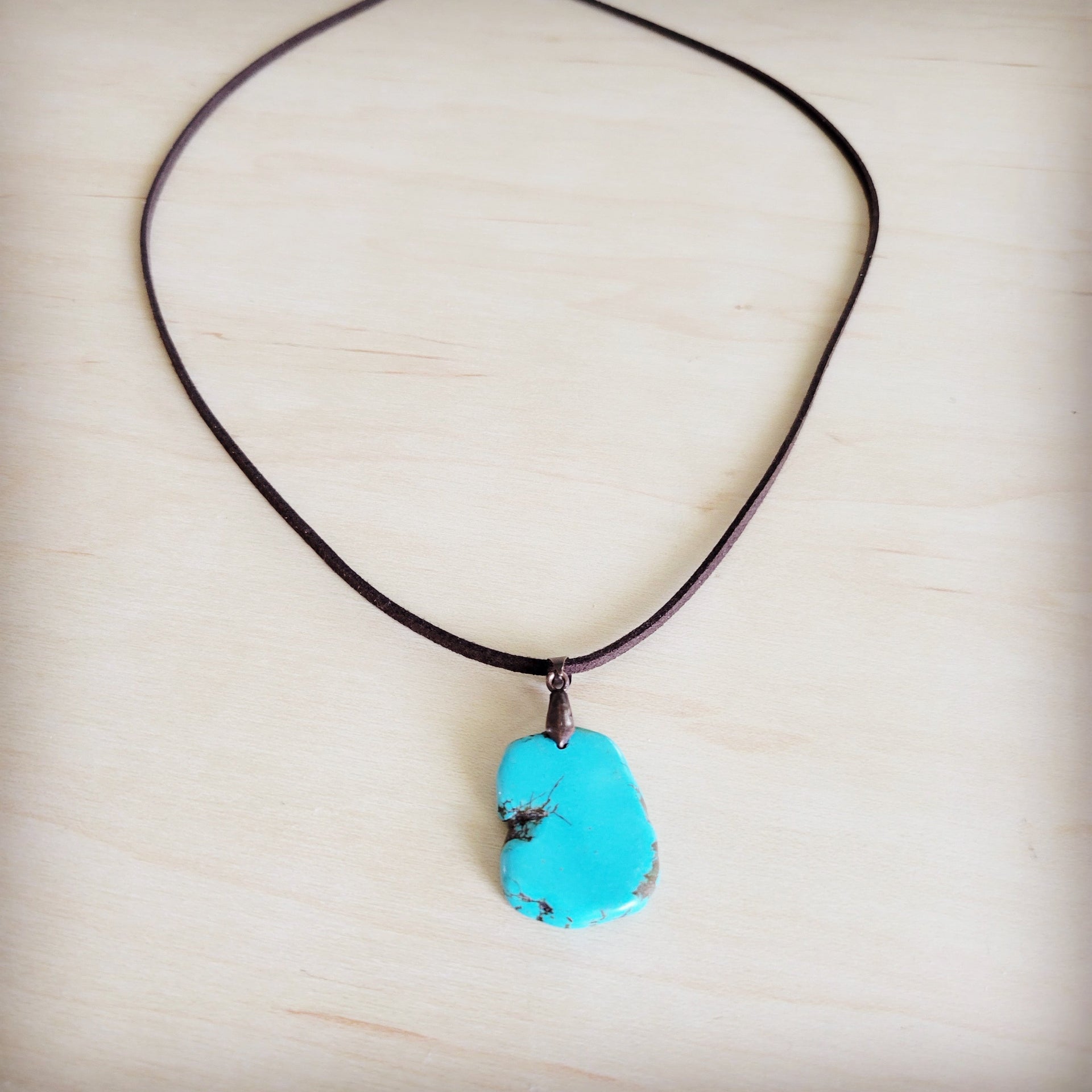 Genuine Turquoise Slab Pendant on Adjustable Leather Cord - Image 5