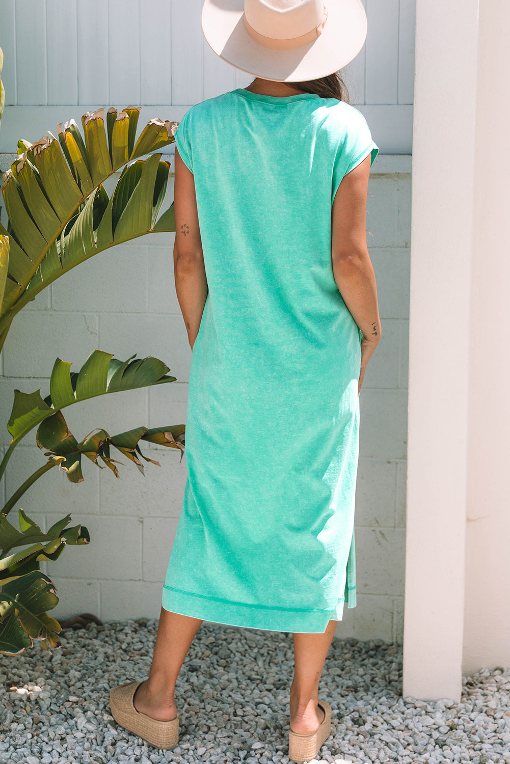 Mineral Wash Pocketed T-shirt Maxi Dress