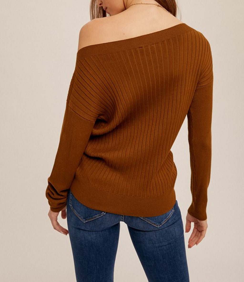 Ruched Drawstring Asymmetrical Sweater in Chai