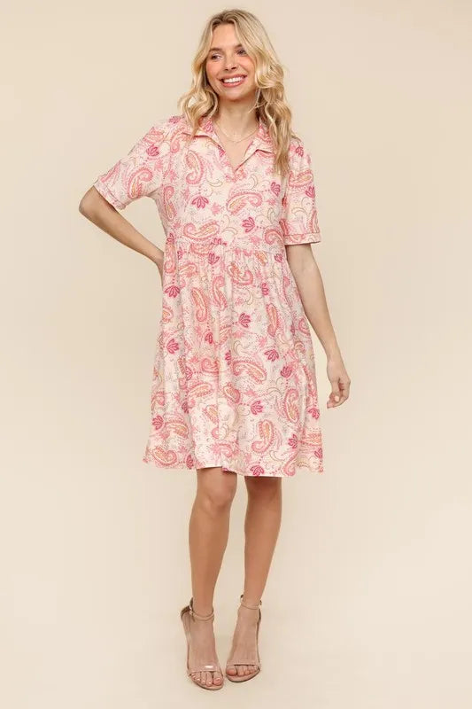 Women's Paisley Print Knit Fit and Flare Dress