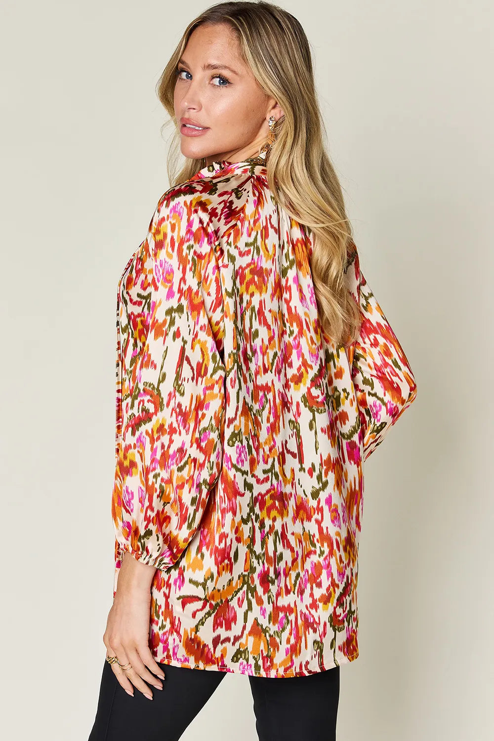 Printed Button Up Long Sleeve Shirt | Satin Bohemian Blouse