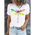 Women's Dragonfly Print Short Sleeve Tee in White