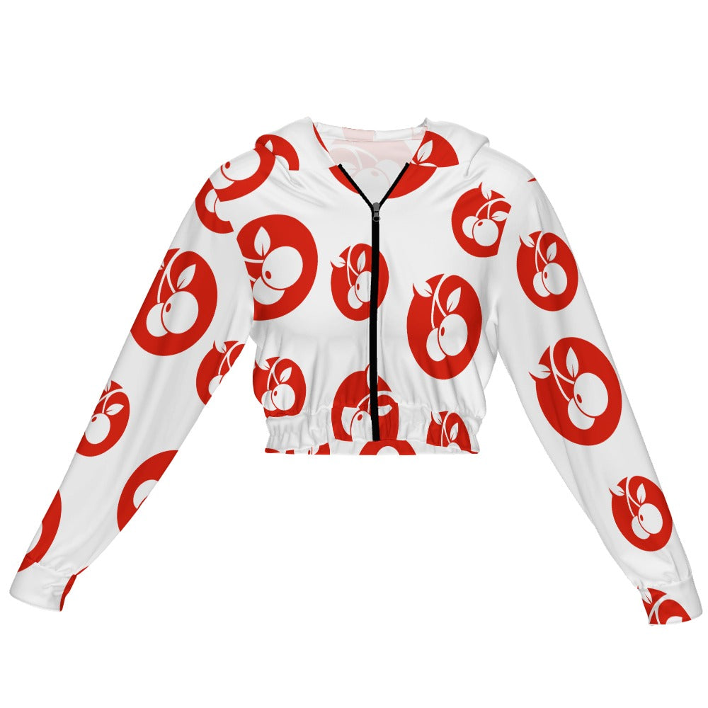Women's Cherry Print Cropped Zip-Up Hoodie Jacket - Image 2
