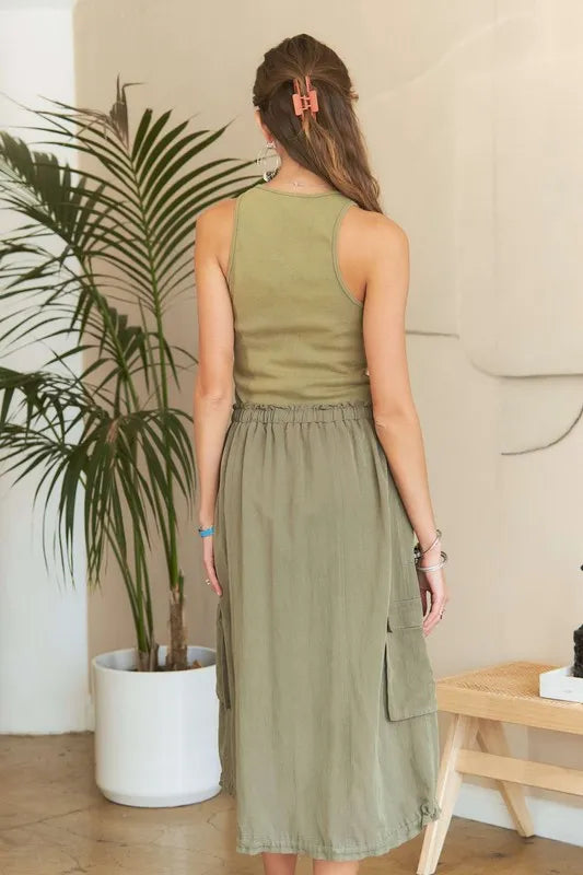 Sleeveless Washed Drawstring Mini Dress