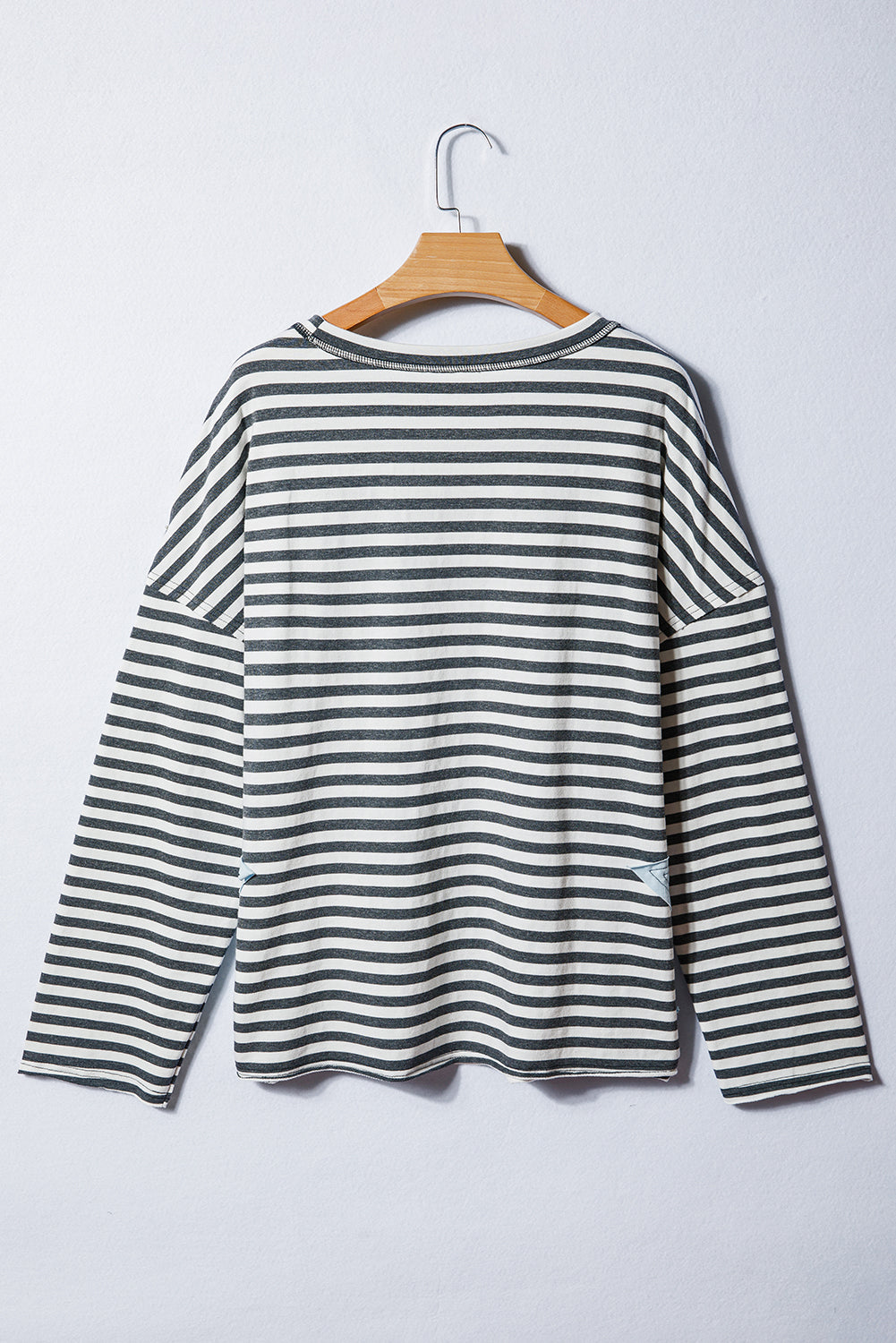 Plus Size Stripe Star Stitch Long Sleeve Top