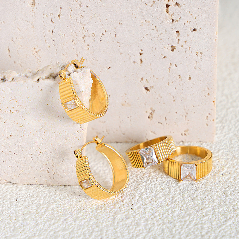 Striped Inlaid Zircon Earring Set For Women