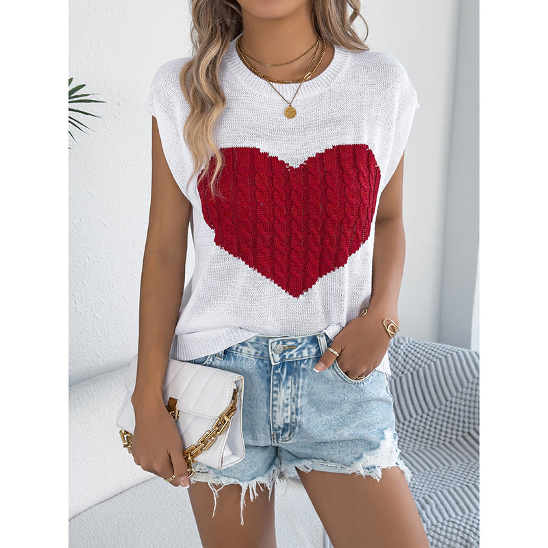 Women's Heart Color Block Knit Sleeveless Tank Top - Image 7