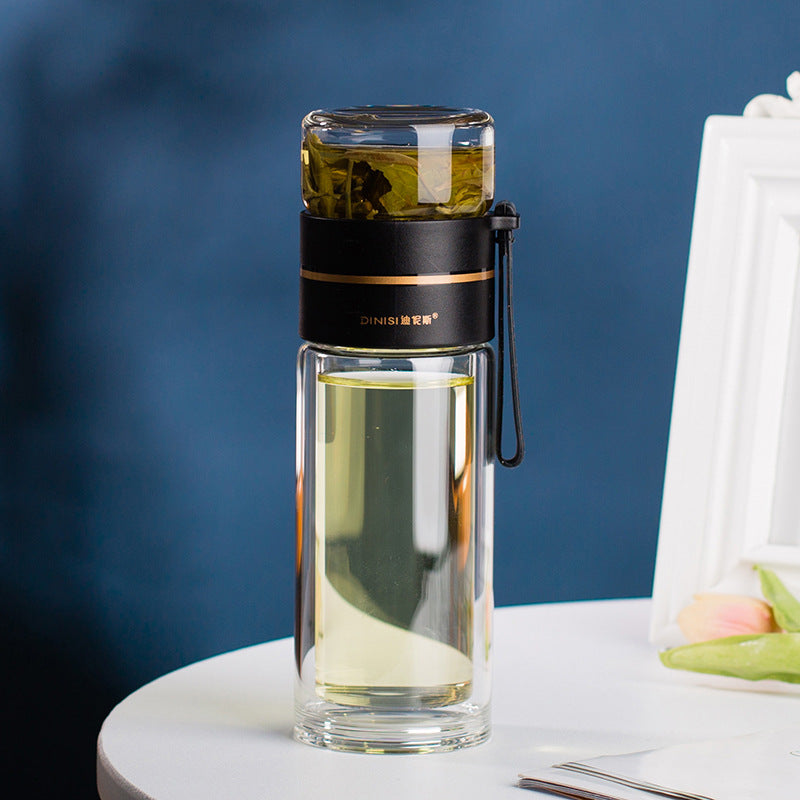 Double Wall Glass Tea Infuser Bottle with Leakproof Filter