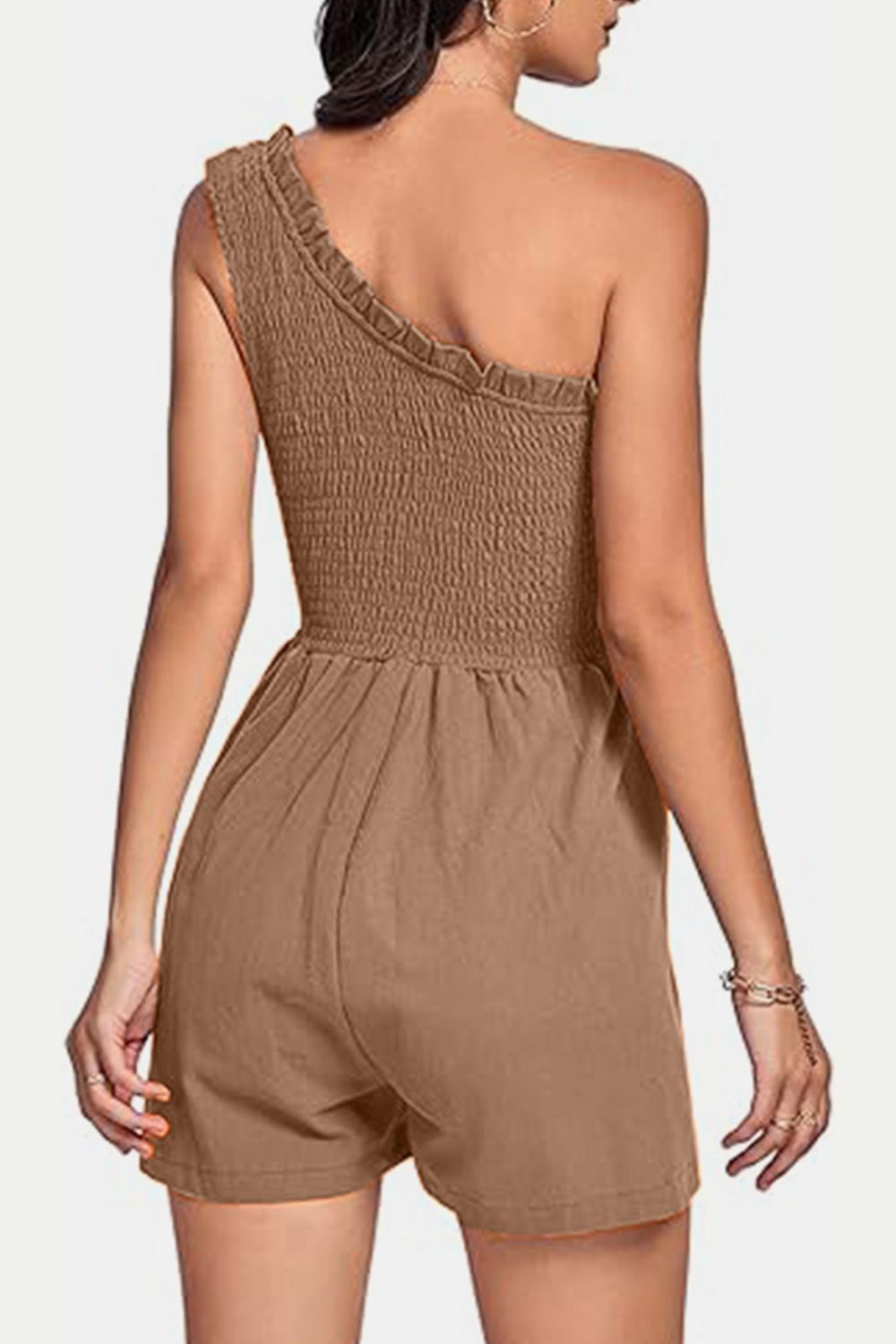 Smocked Single Shoulder Rayon Romper | Chic One-Piece