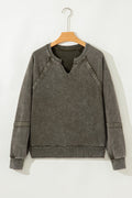 Lace Patchwork Mineral Wash Notched Neck Sweatshirt