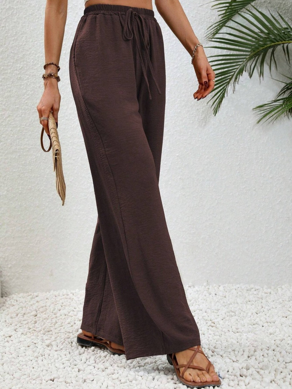 Women Wide Leg Drawstring Pants Lightweight Comfortable Trousers - Image 26