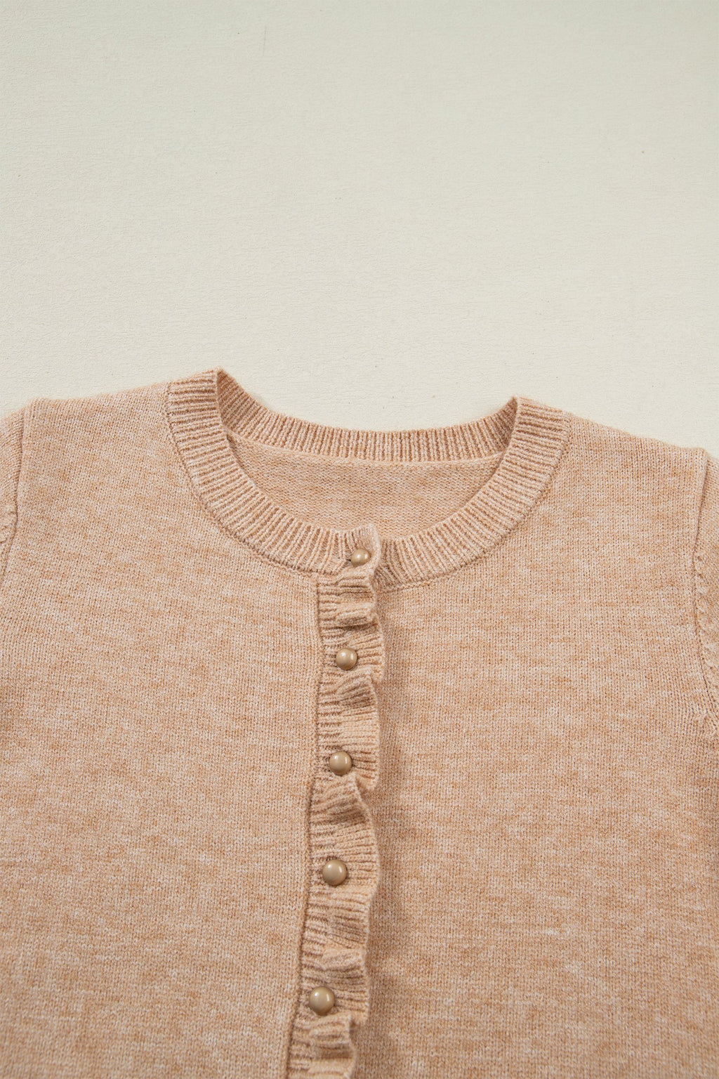 Solid Ruffle Trim Button Front Cardigan