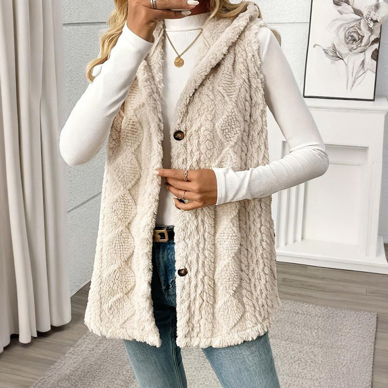 Women's Textured Sleeveless Hooded Vest Button Front Layer - Image 4
