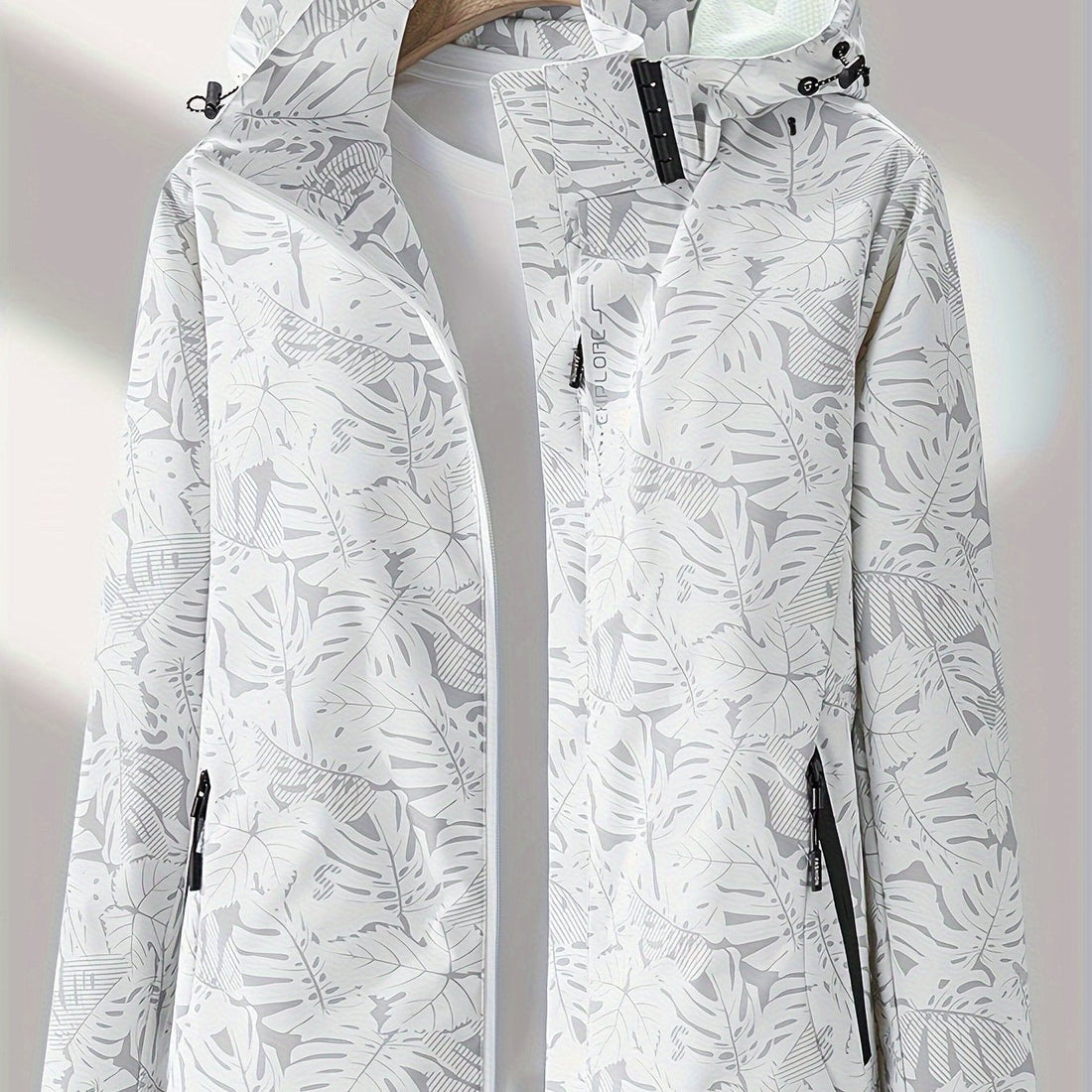 Women's Tropical Leaf Print Lightweight Windproof Hooded Jacket - Image 28