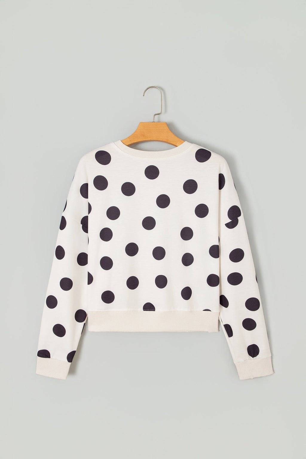 Polka Dot Ribbed Trim Round Neck Sweatshirt