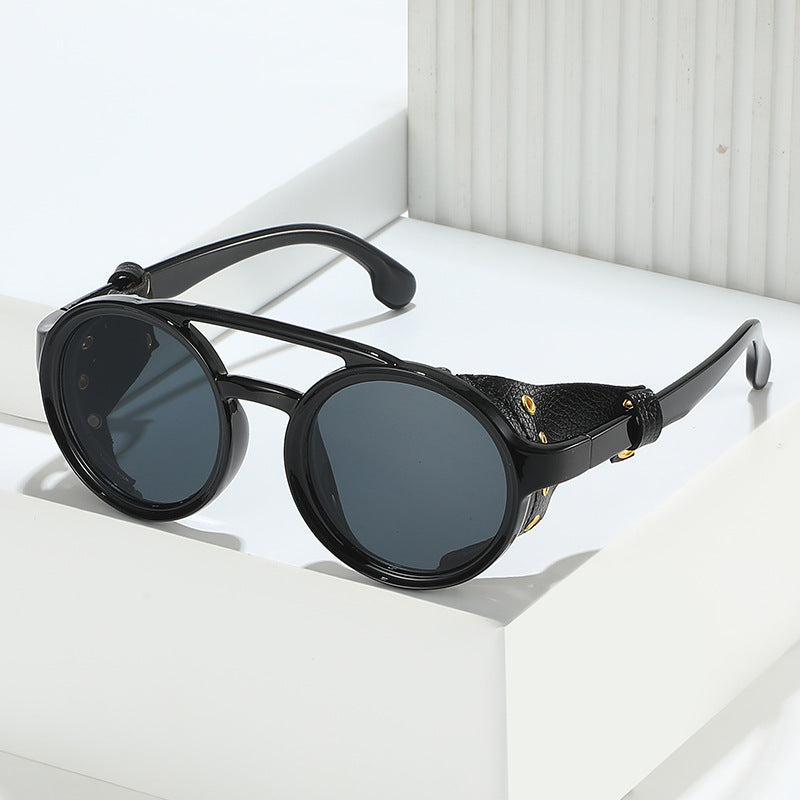 Retro Round Leather Frame Sunglasses – Vintage Steampunk Shades