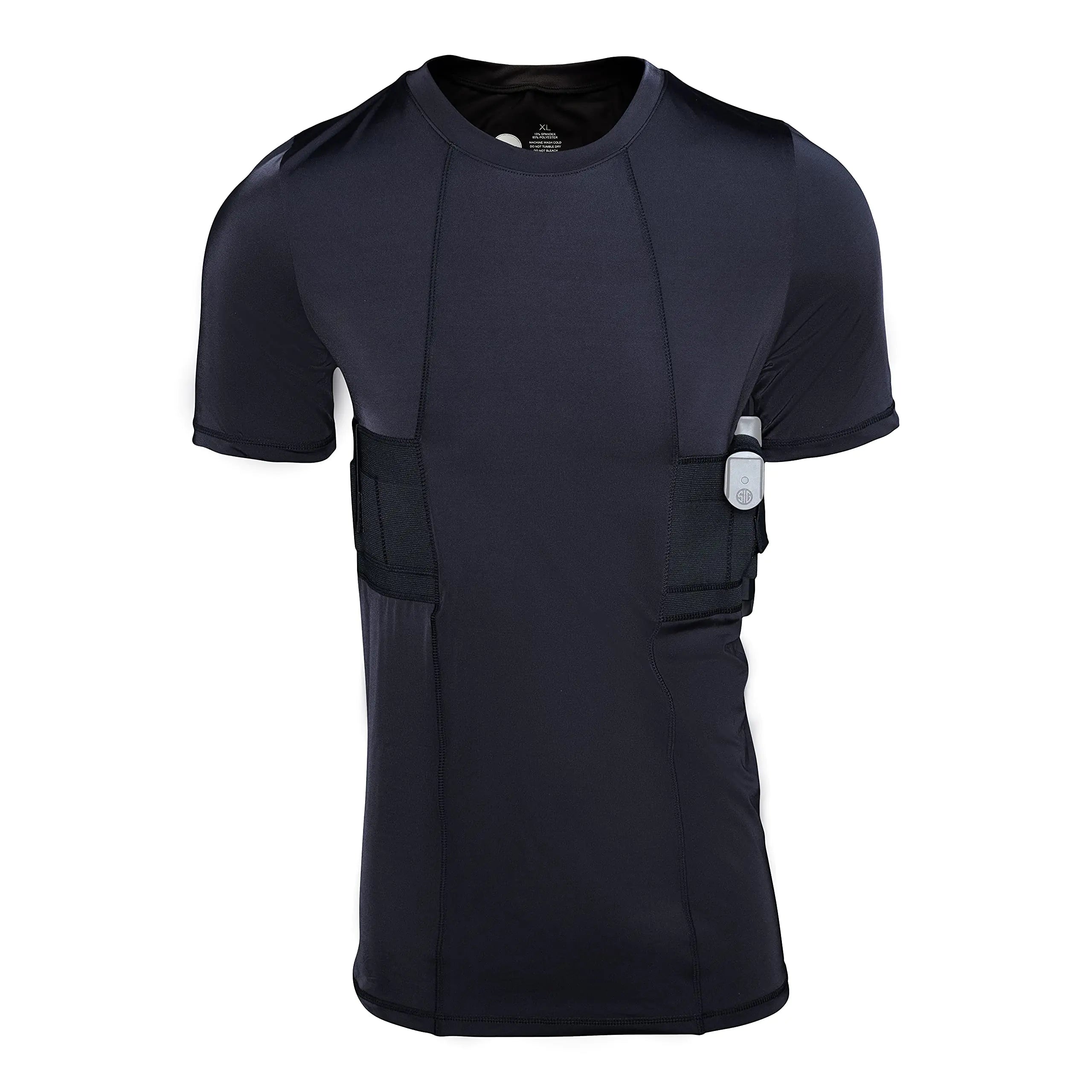 Graystone CCW Holster T-Shirt for Men- Crew Neck Compression Conceal Carry Tactical Clothing (Med Black)