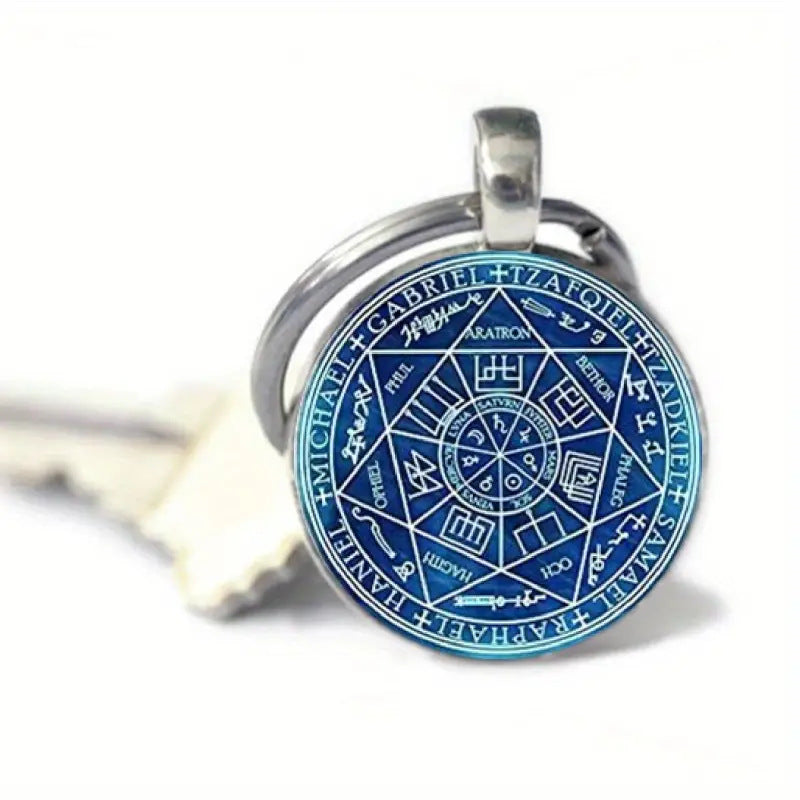 Seven-Pointed Star Letter Pattern Glass Pendant Keychain - Silver