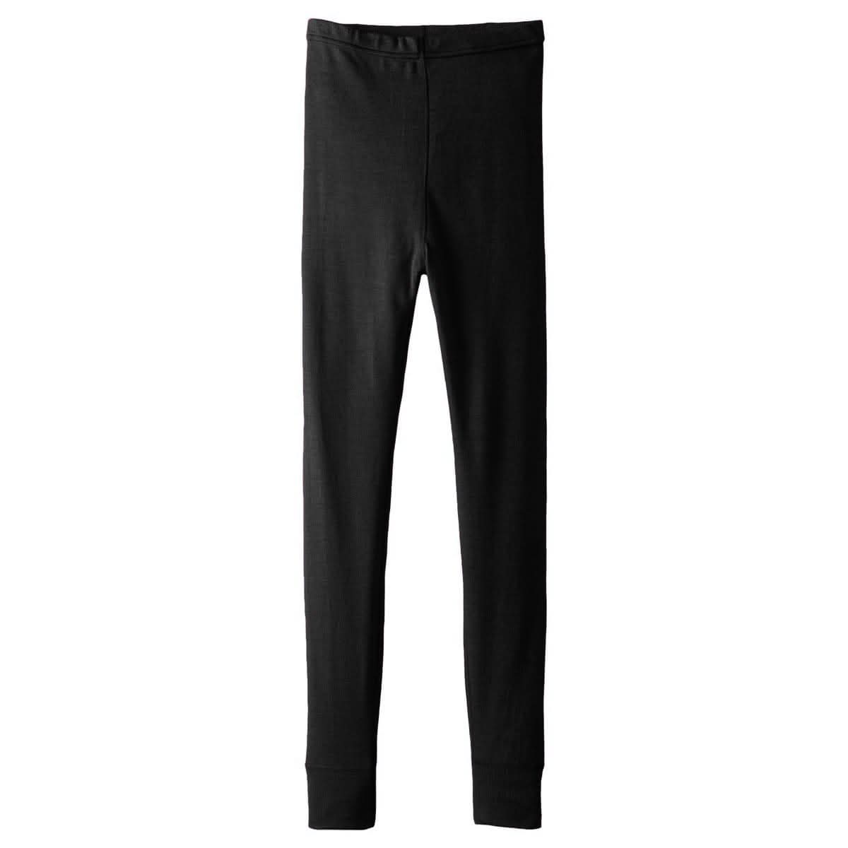 Child wearing solid black midweight Merino wool base layer bottoms in a sporty, minimalist style.
