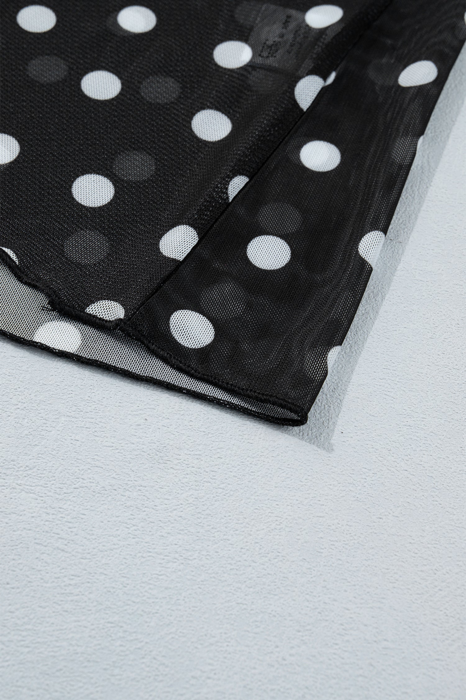 Polka Dot Mesh Long Sleeve Top Colorblock Modern Minimalist Tee