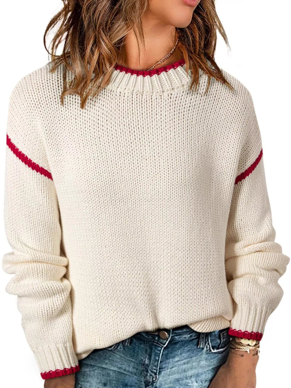 Contrast Trim Long Sleeve Sweater