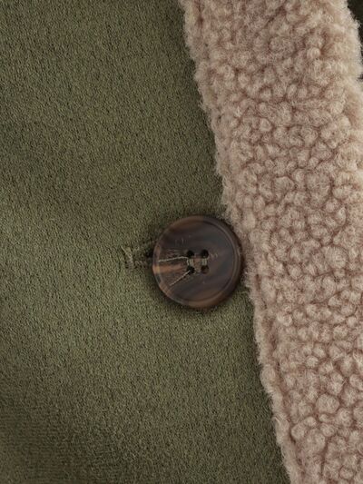Women’s Fuzzy Collared Long Sleeve Jacket with Button Closure