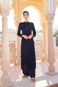 Monjolika Fashion Navy Blue Embroidered Muslin Pant Style Suit