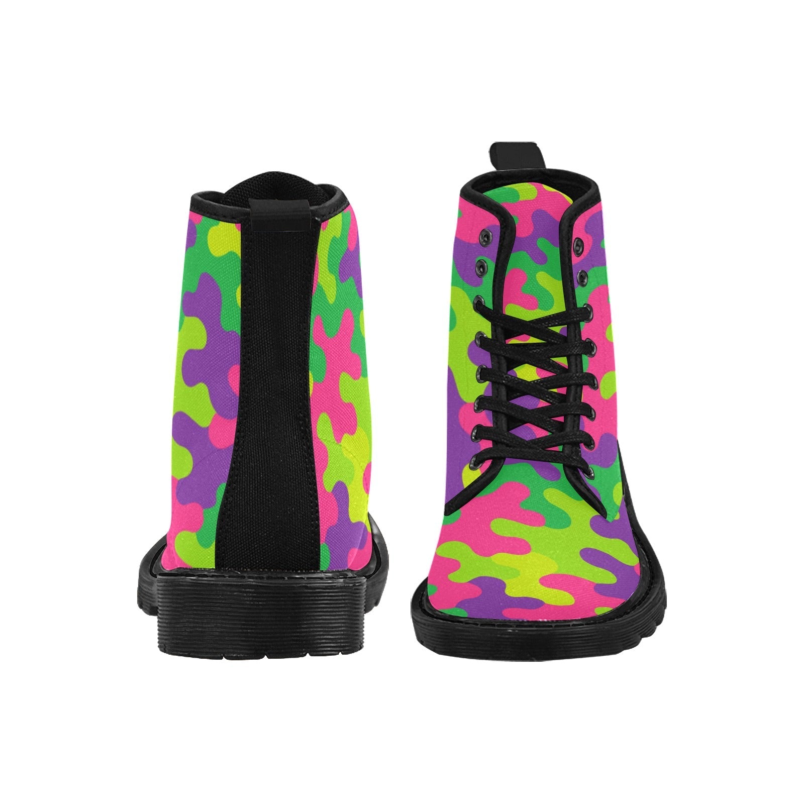 Women's Neon Rainbow Camo Lace-Up Combat Boots - Image 4