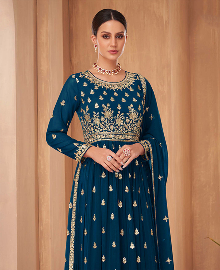 Blue Georgette Palazzo Salwar Suit with Sequins