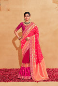 Pink Heavy Silk Embroidered Half and Half Saree
