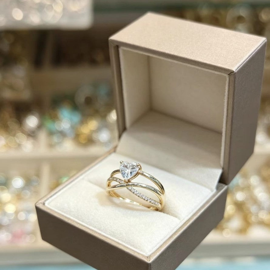 European style minimalist gold heart ring with adjustable band for women
