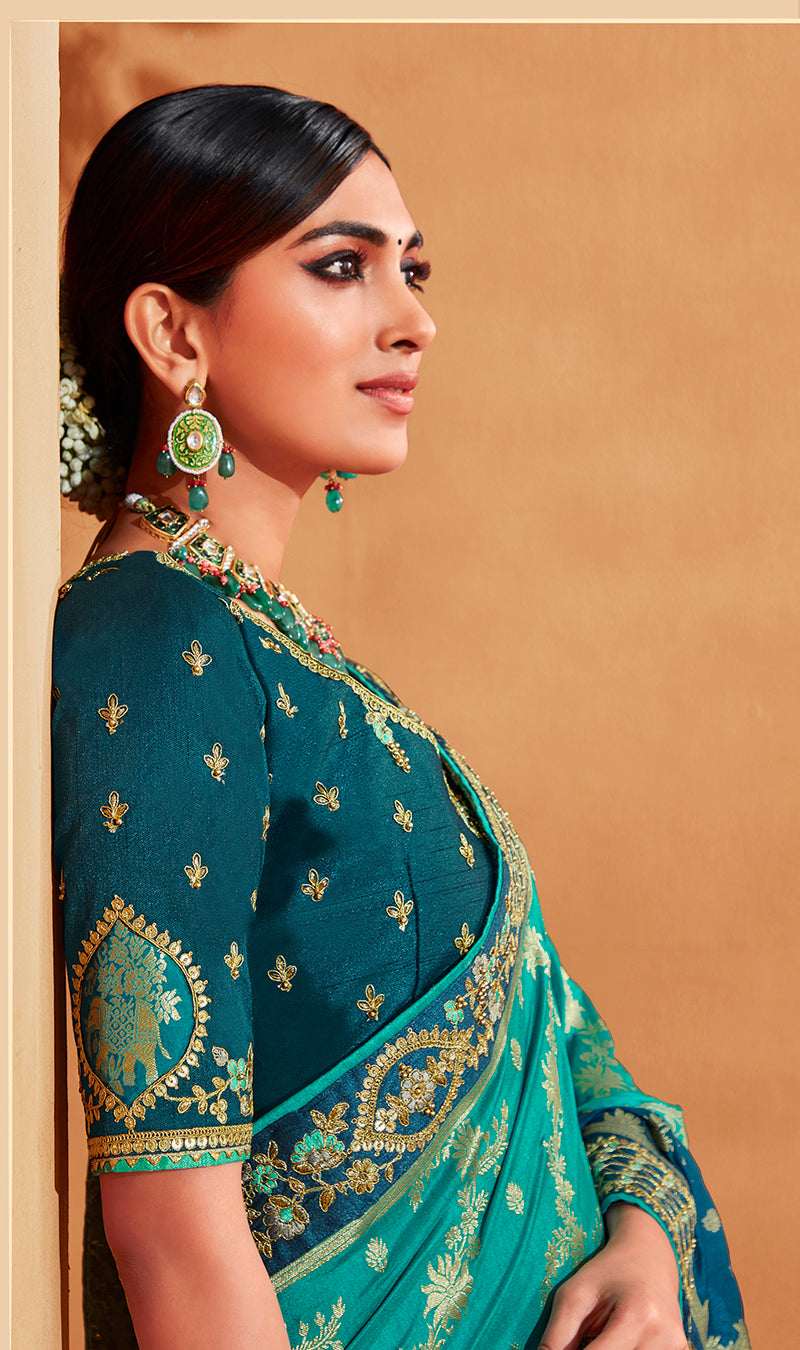 Multi Color Heavy Silk Embroidered Half and Half Saree