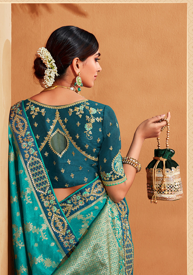 Multi Color Heavy Silk Embroidered Half and Half Saree