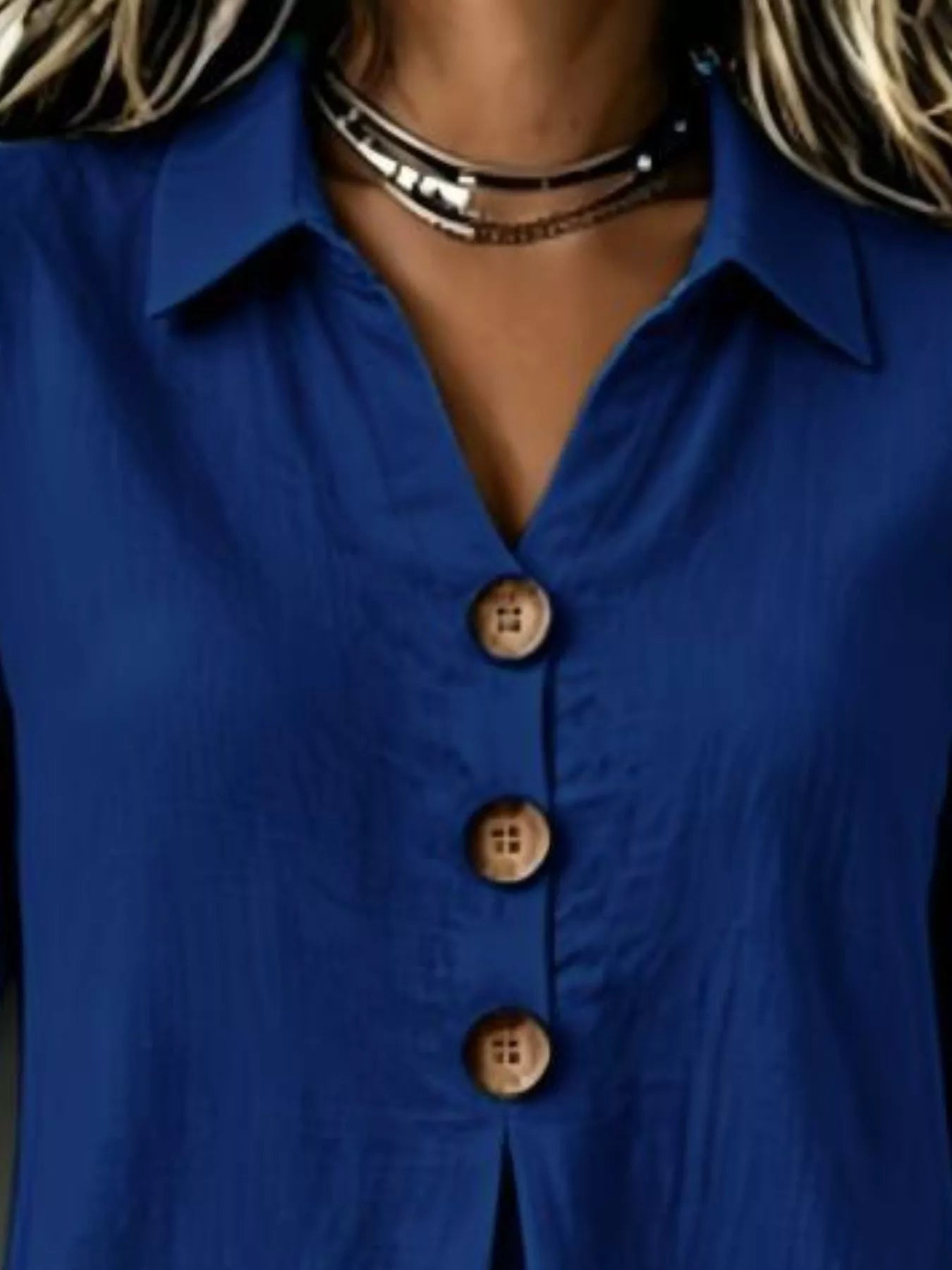 Full Size Button Detail Long Sleeve Blouse Plus Size