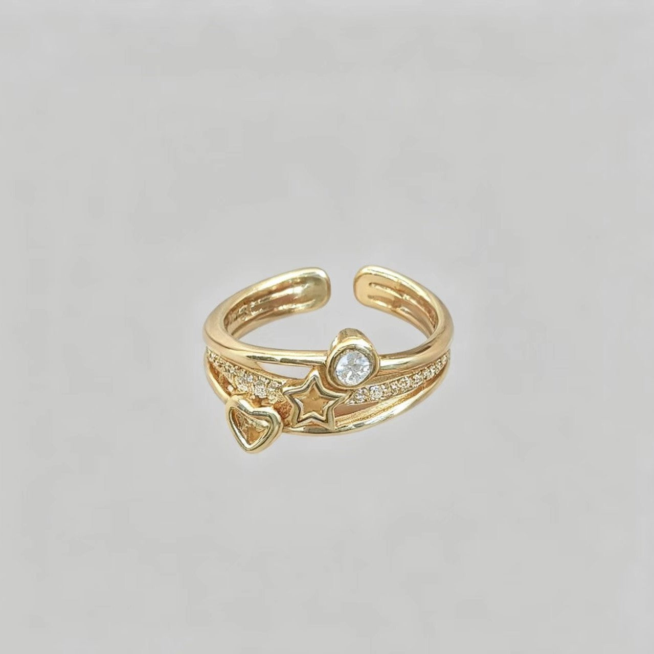 Geometric Polka-Dot Diamond-Studded Ring in Gold Tone