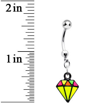 Yellow Neon Enamel Diamond Dangle Navel Ring Surgical Steel - Image 2