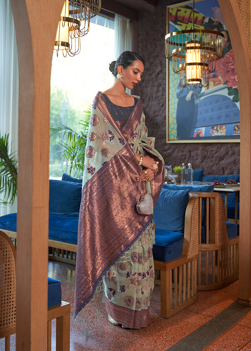 Light Blue Organza Saree with Contemporary Weaving Print
