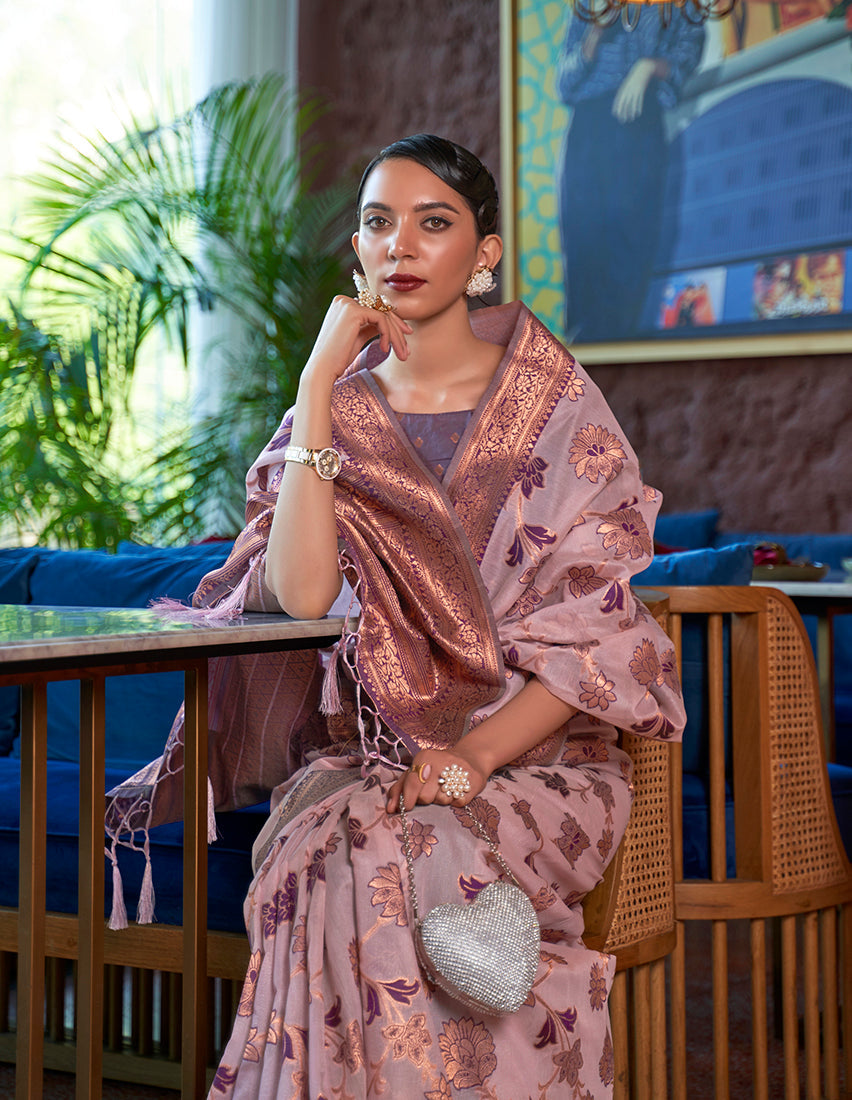 Light Pink Organza Saree with Contemporary Weaving Print