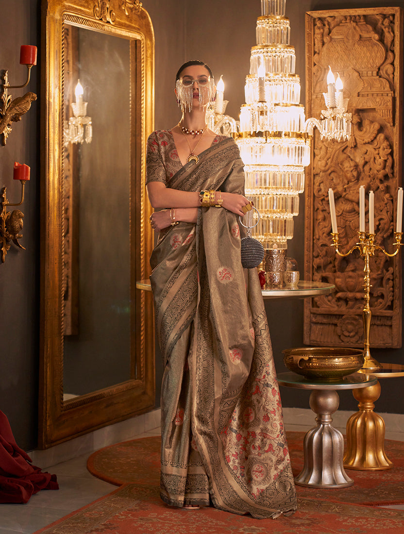 Light brown silk traditional saree with elegant finish