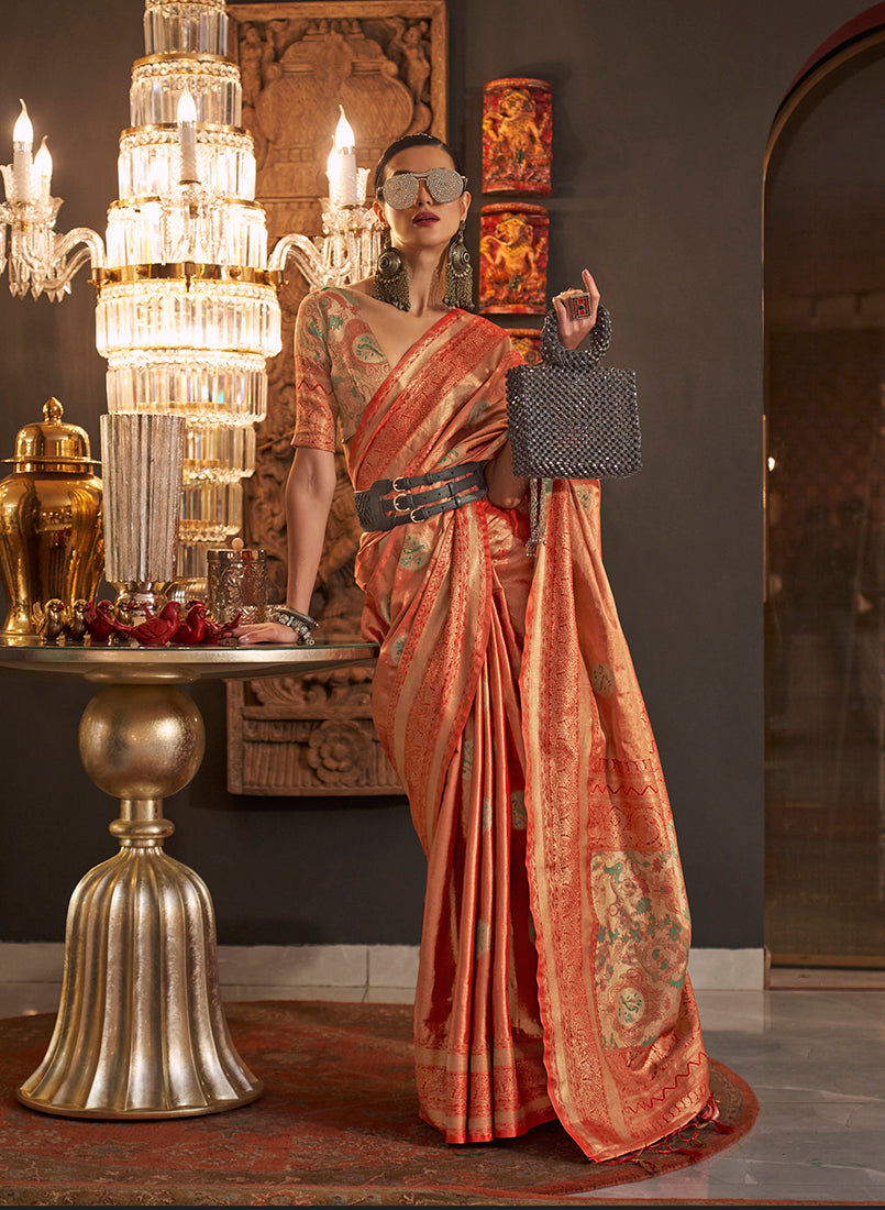 Monjolika Fashion Orange Color Silk Women'S Traditional Saree