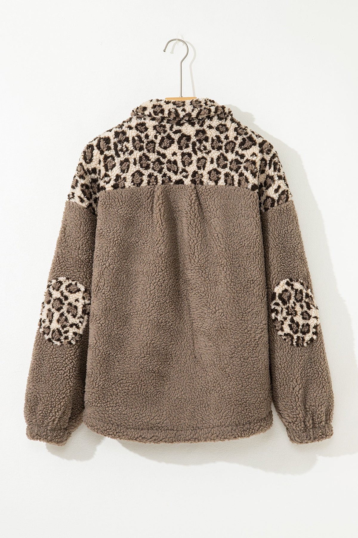 Leopard Sherpa Patchwork Flap Pocket Buttoned Jacket
