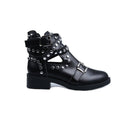 Women's Black Studded Rivet Buckle Ankle Boots for Edgy Style