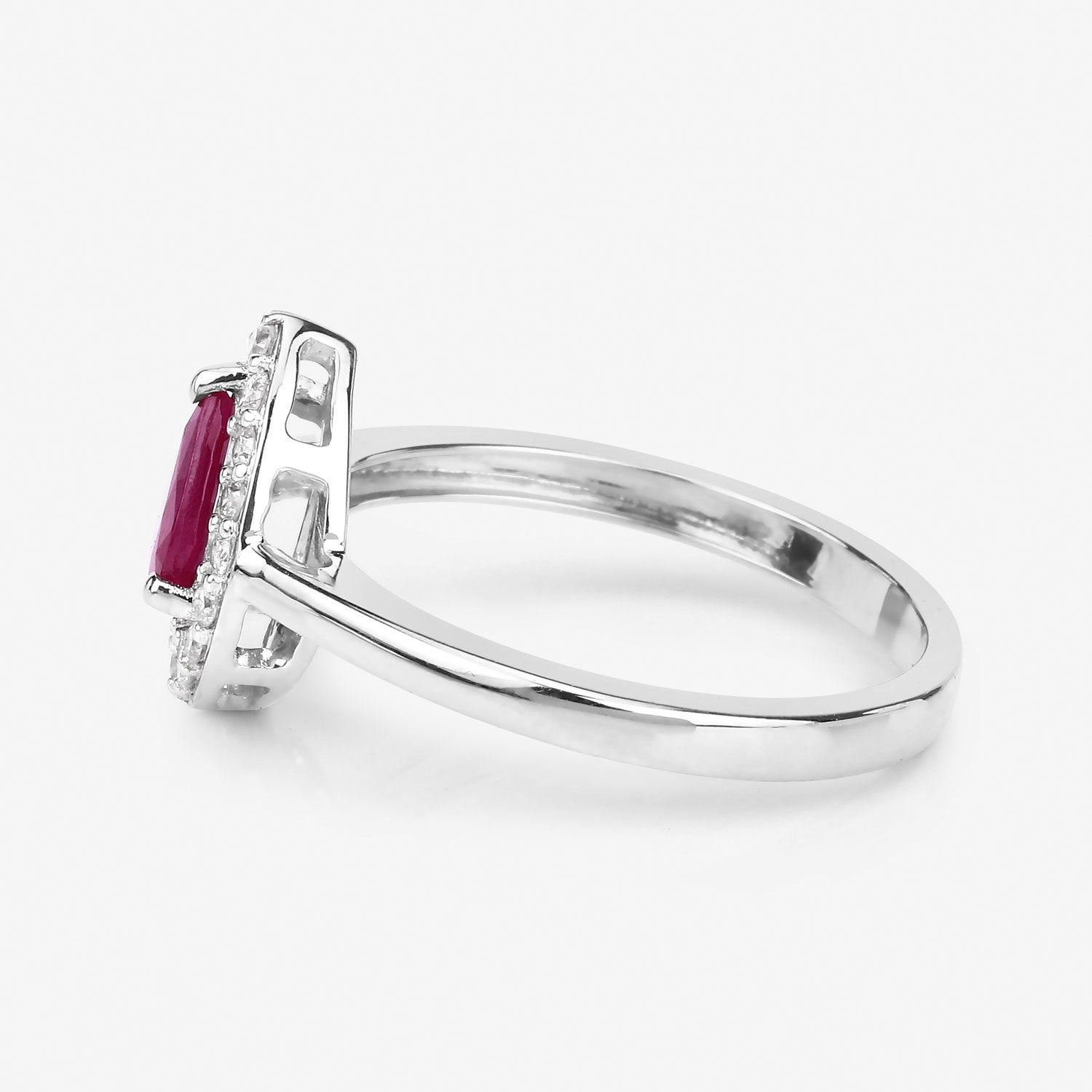 0.92 Carat Genuine Ruby and White Diamond 14K White Gold Ring