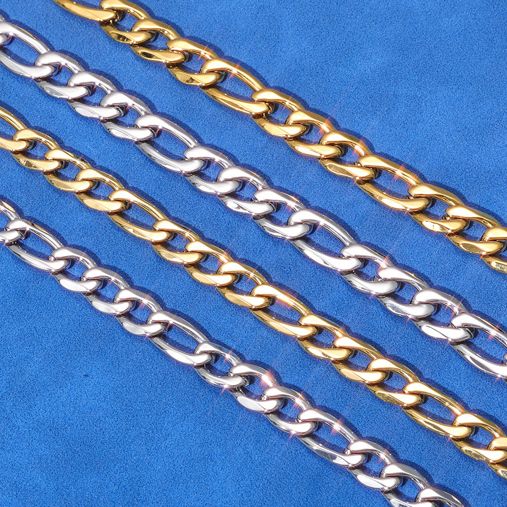 Day-shaped Clasp Stainless Steel Figaro Necklace