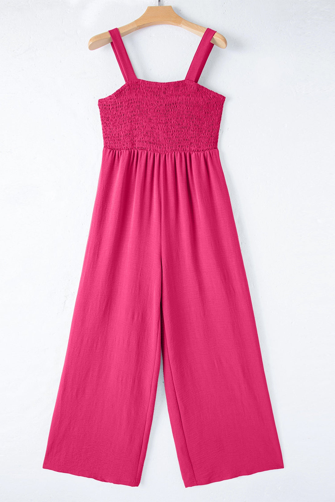 Solid Smocked Square Neck Sleeveless Wide Leg Jumpsuit