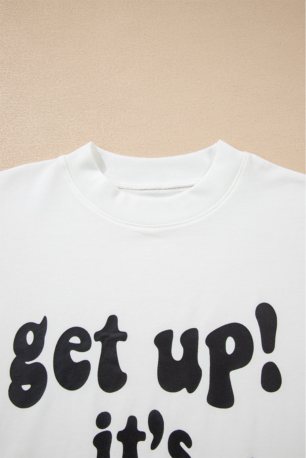 112 Beige GAME DAY Slogan Printed Half Sleeve Oversize T-Shirt