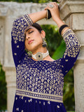 Navy blue georgette palazzo salwar suit with detailed sequins and embroidery work