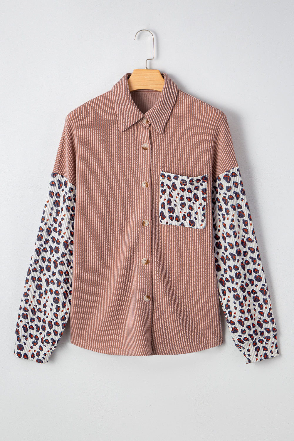 Women's Western Leopard Corded Knit Patchwork Shacket